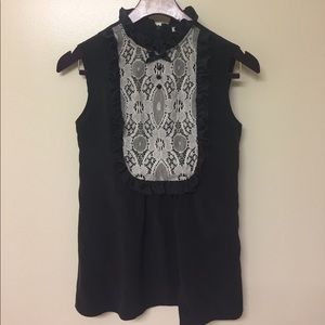 Nanette Lepore black lace tuxedo bib top