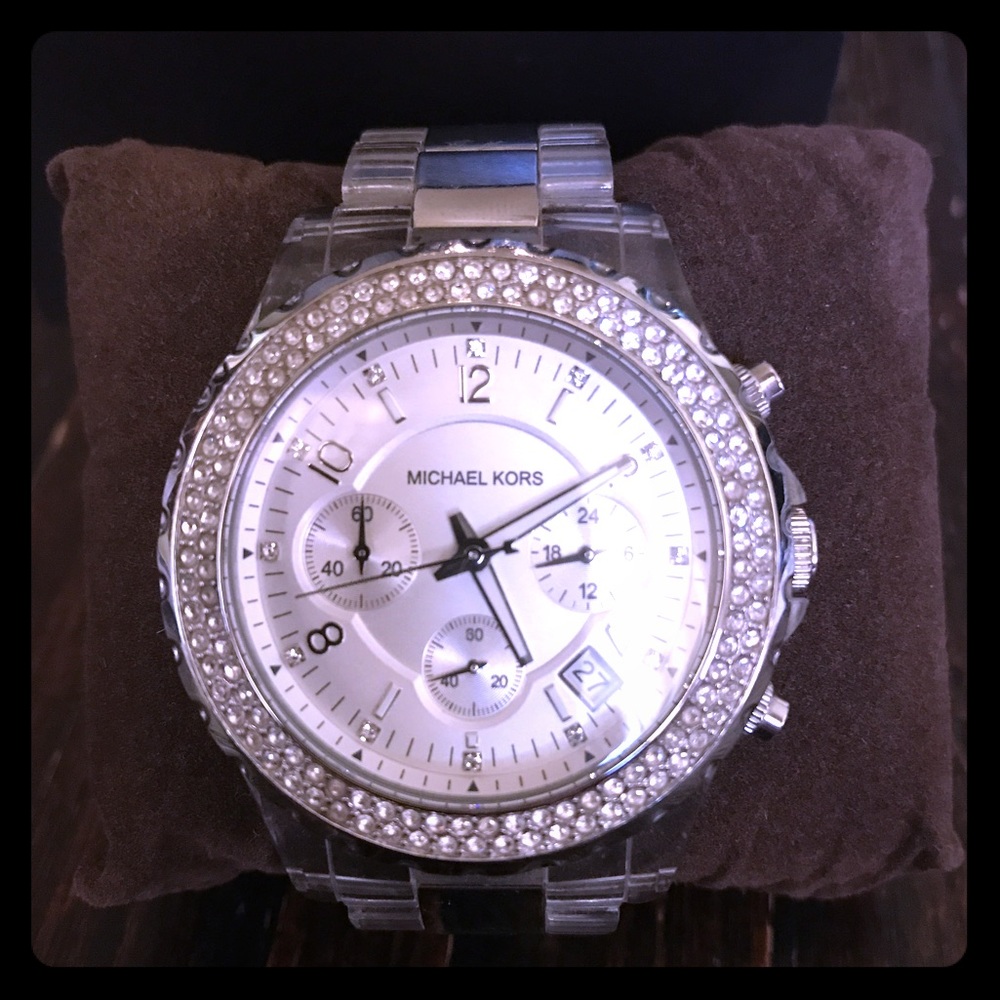 Michael Kors Silver and Clear Watch with crystals