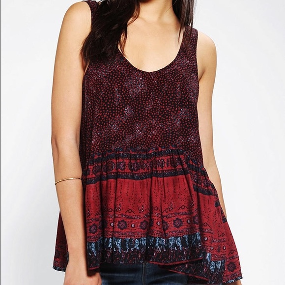 Ecote Drop Waist Red Patterned Tank Top - UO - Picture 4 of 5