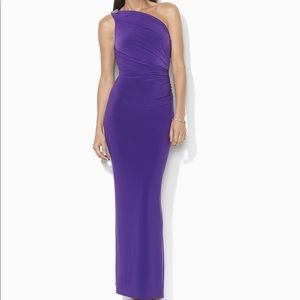 Lauren Ralph Lauren One-Shoulder Brooch Gown