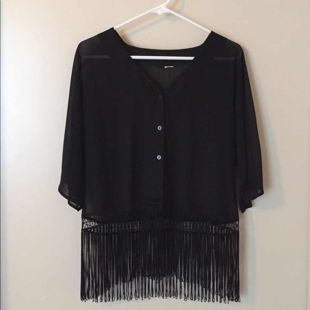 Sheer Black Fringe Top