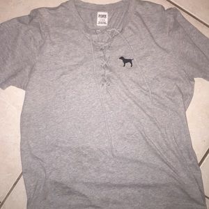 Gray PINK Victoria's Secret lace up top💕