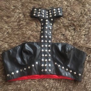 Kinky studded faux leather choker bra top