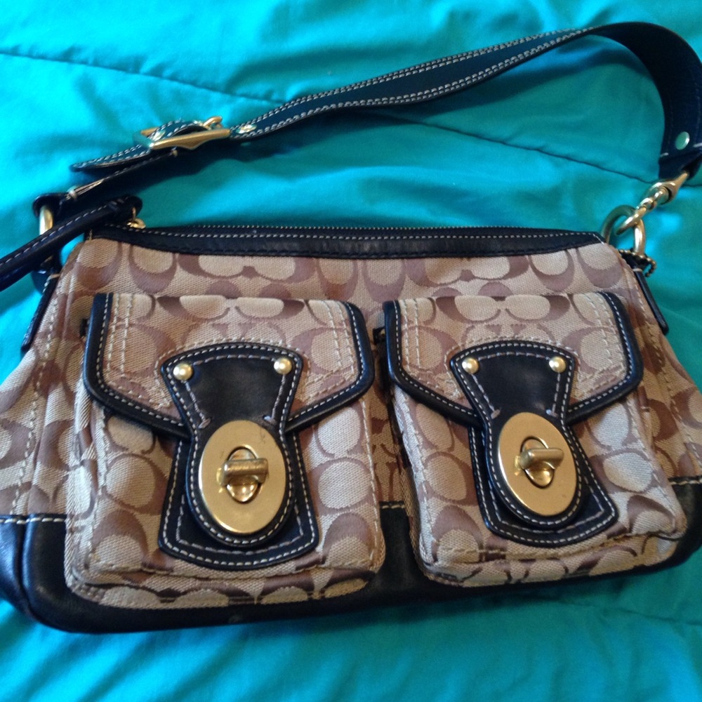 Authentic Coach bag, two tone brown/black leather