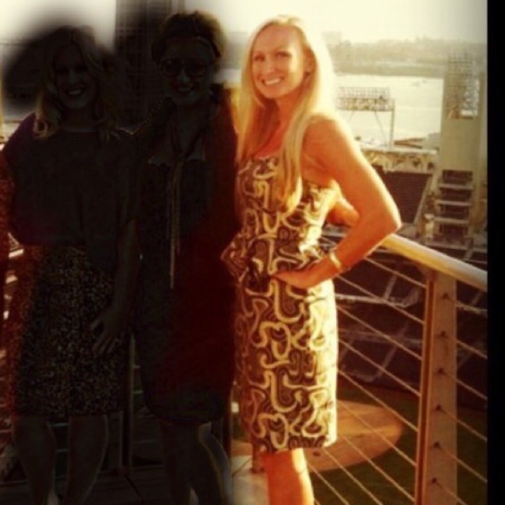 Nicole Miller gold & gray peplum dress Sz 0