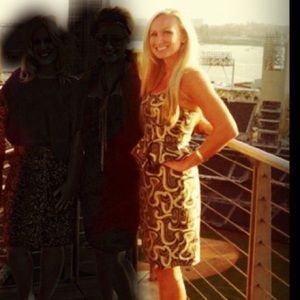 Nicole Miller gold & gray peplum dress Sz 0