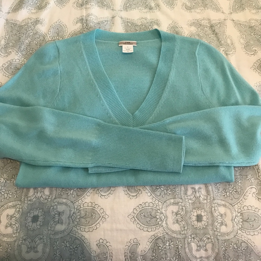J. Crew. Turquoise Cashmere v-neck sweater