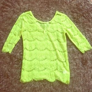 Vivid Neon Yellow Sheer Lace Shirt