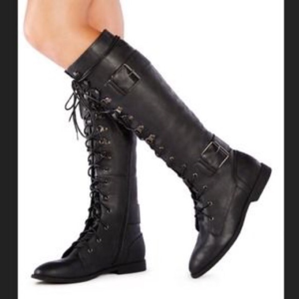 Tall lace-up moto combat boot