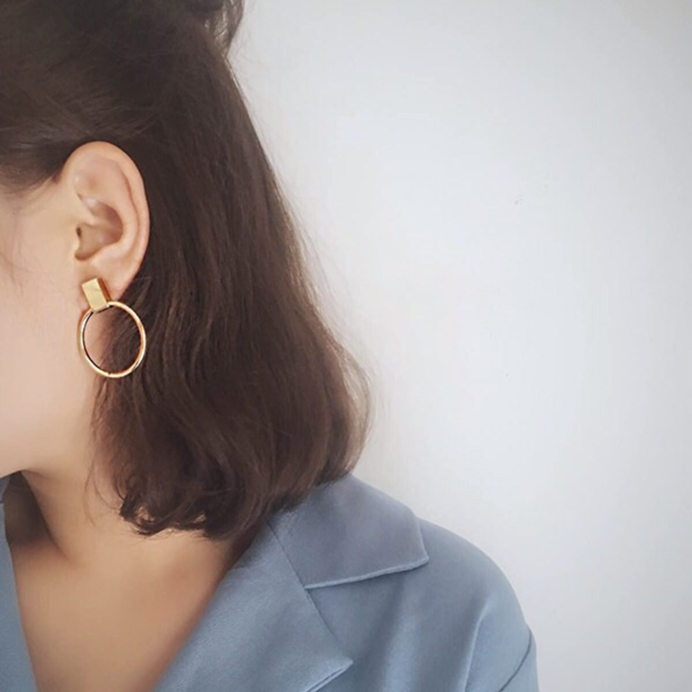 Gold / Silver square stud & circle hoop earrings
