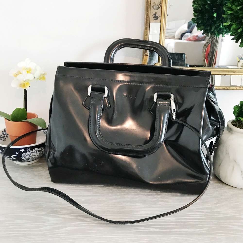 Vintage Authentic Furla Black Patent Leather Purse