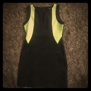 Neon Yellow and Black Colorblock Bodycon Dress