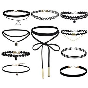 Chocker necklace black velvet 10 pcs set