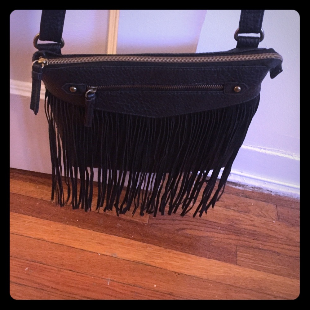 Black fringe cross-body bag
