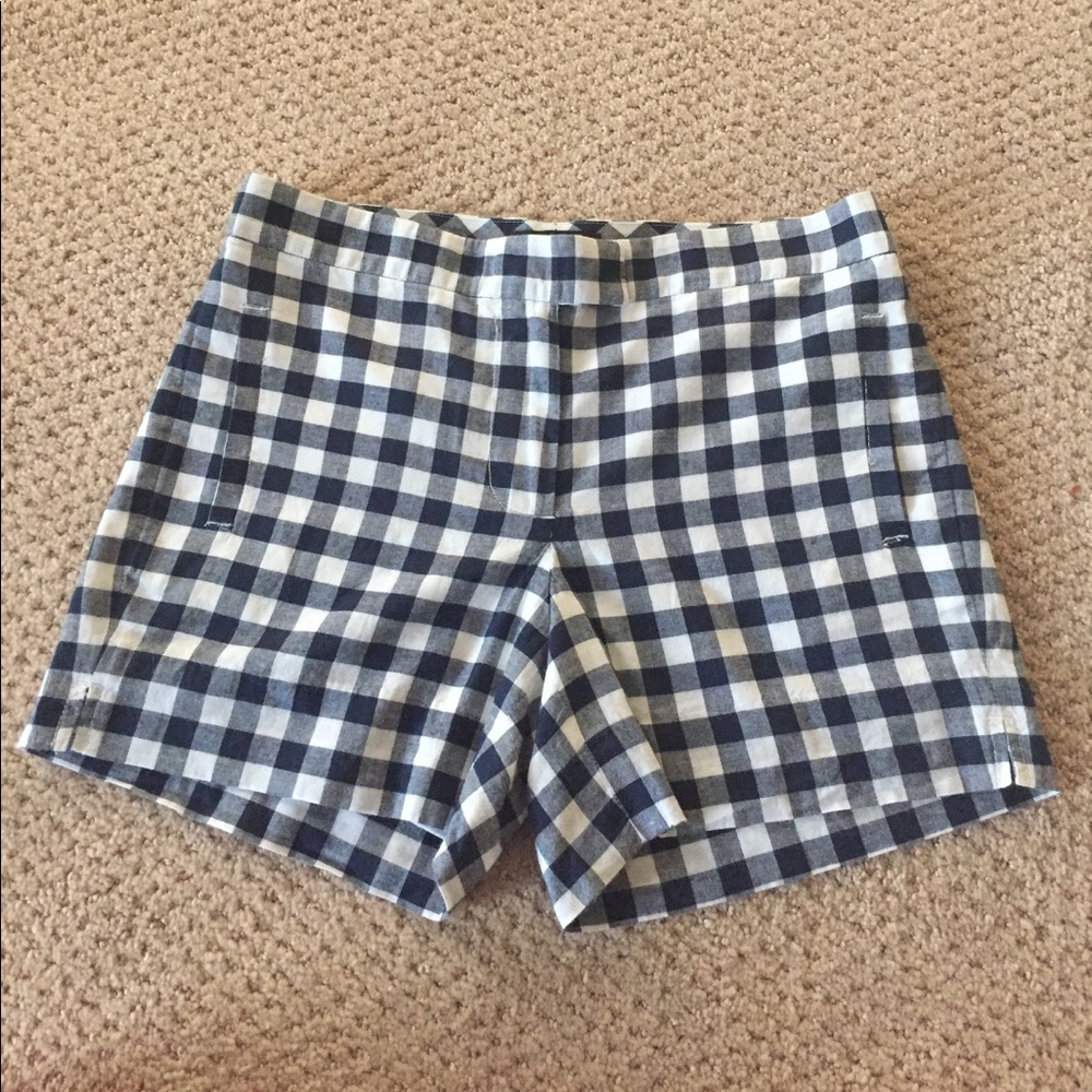 Navy and white gingham shorts.