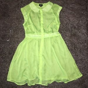 Neon Yellow Sheer Button Up Collar Dress