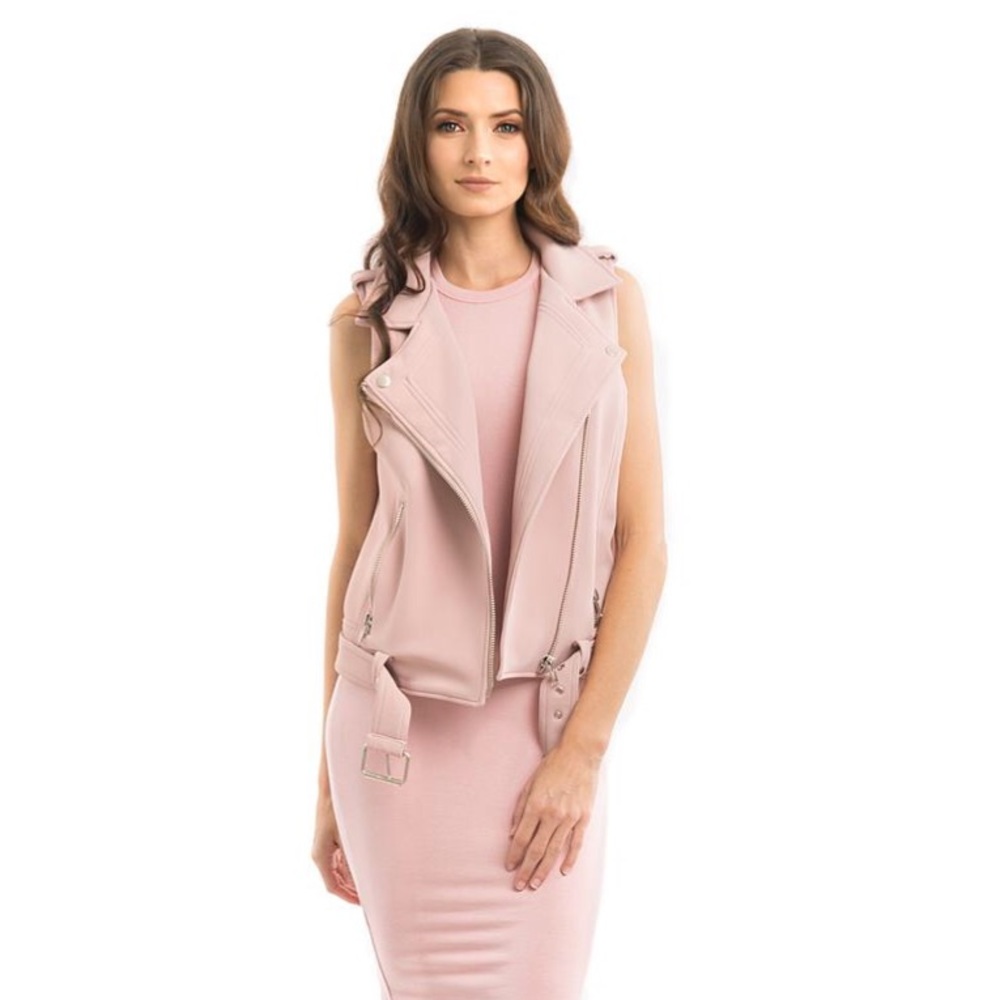Pink Sleeveless Moto Vest Jacket - Picture 3 of 4