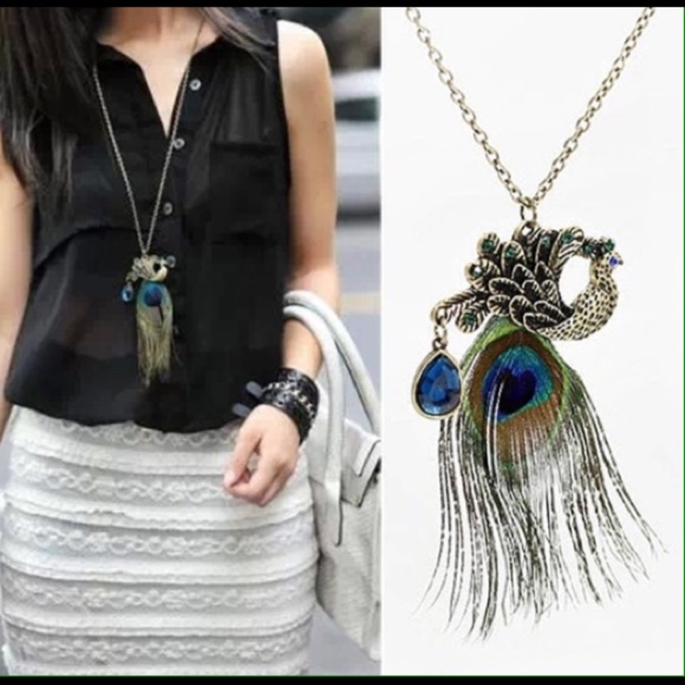 Peacock feather necklace
