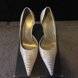 ALDO. Nude Pointy Snake Skin Heels