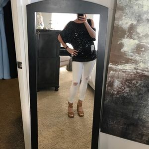 Adrianna Papell open shoulder sequin top