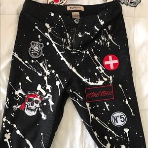 Homemade shorts w/patches & paint. Skinny fit S/M