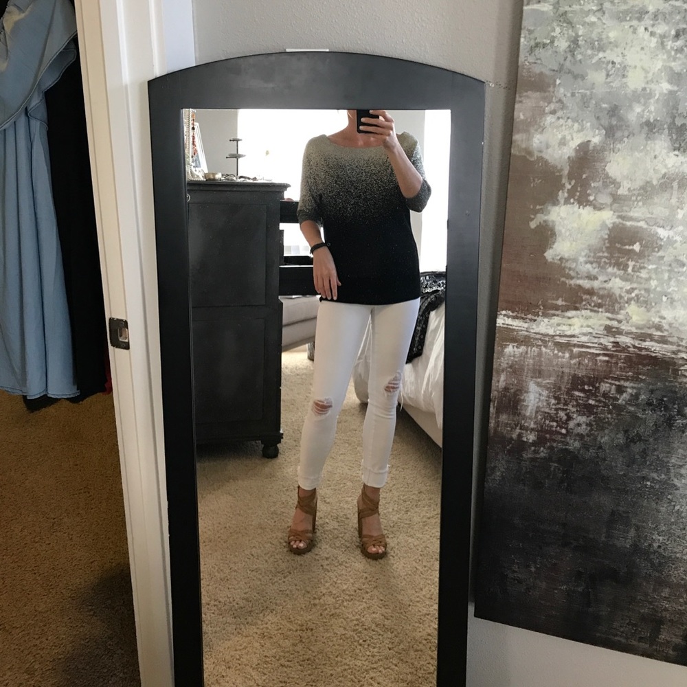White House black market gold and black blouse