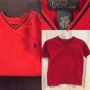Red Ralph Lauren V neck T-shirt 4T EUC