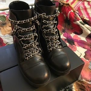 Zara Leather Lace-Up Booties With Chains