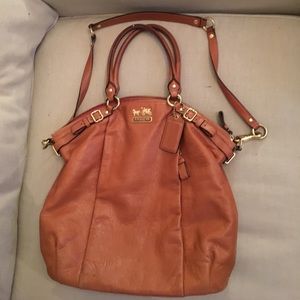 Coach leather tote with longer side strap