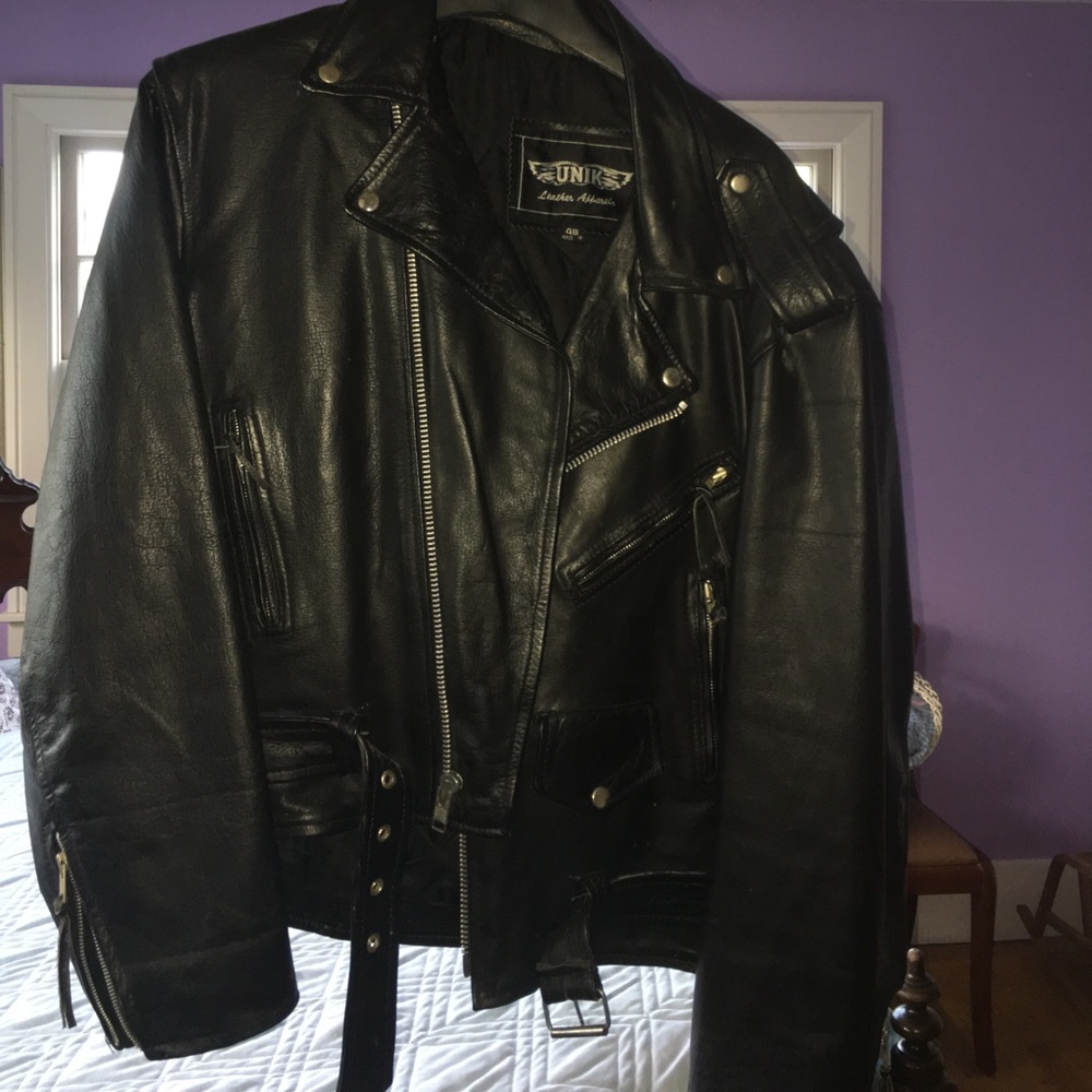 Leather jacket bikers size 48 Unik