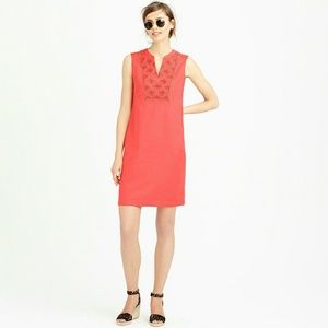 J. Crew coral embroidered sunburst dress