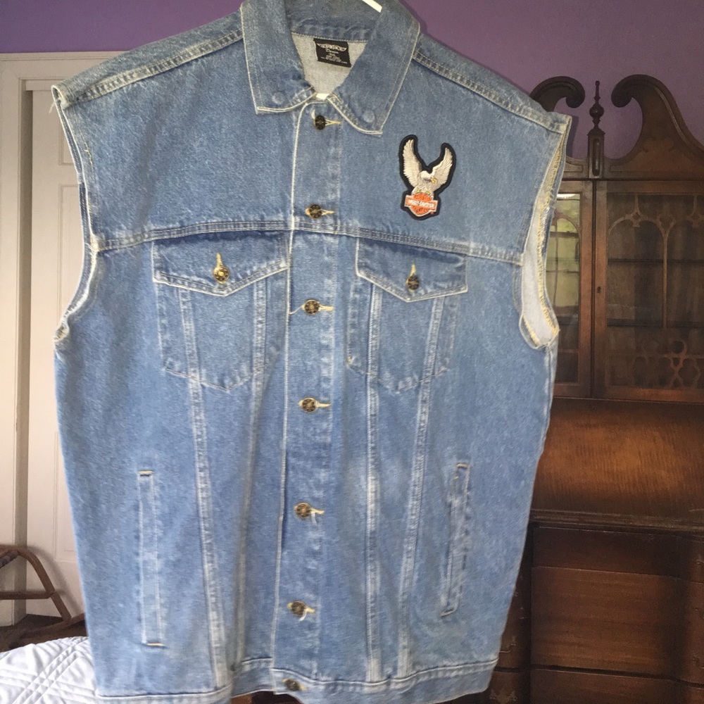 Harley Davidson denim vest embroidered