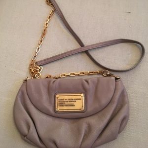 Tan/light gray cross body bag