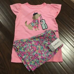 Carter's Short Pink Puppy & Flowers Short Set