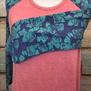 LuLaRoe Randy baseball L floral blue roses red nwt