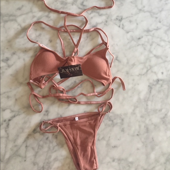 •  Nude Laced Up Bikini • - Picture 2 of 4