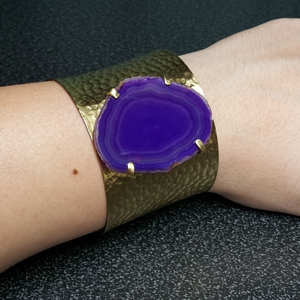 Purple Agate Brass Cuff Bracelet