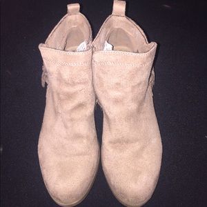 Tan Mini Side Fringe Booties