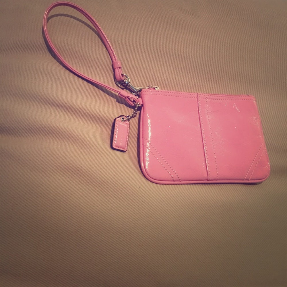Pink Coach Leather Wristlet