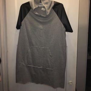 Leather sleeve hooded dress