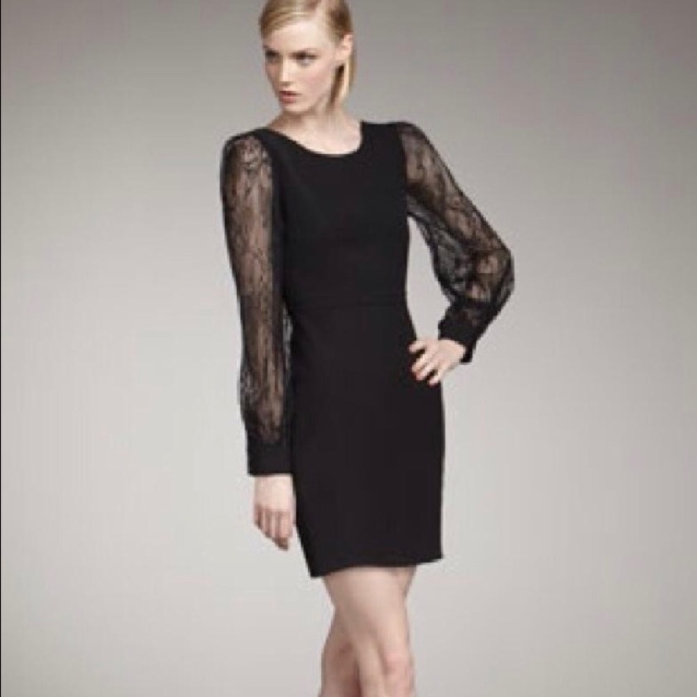 Rachel Zoe black lace sleeve v-back dress