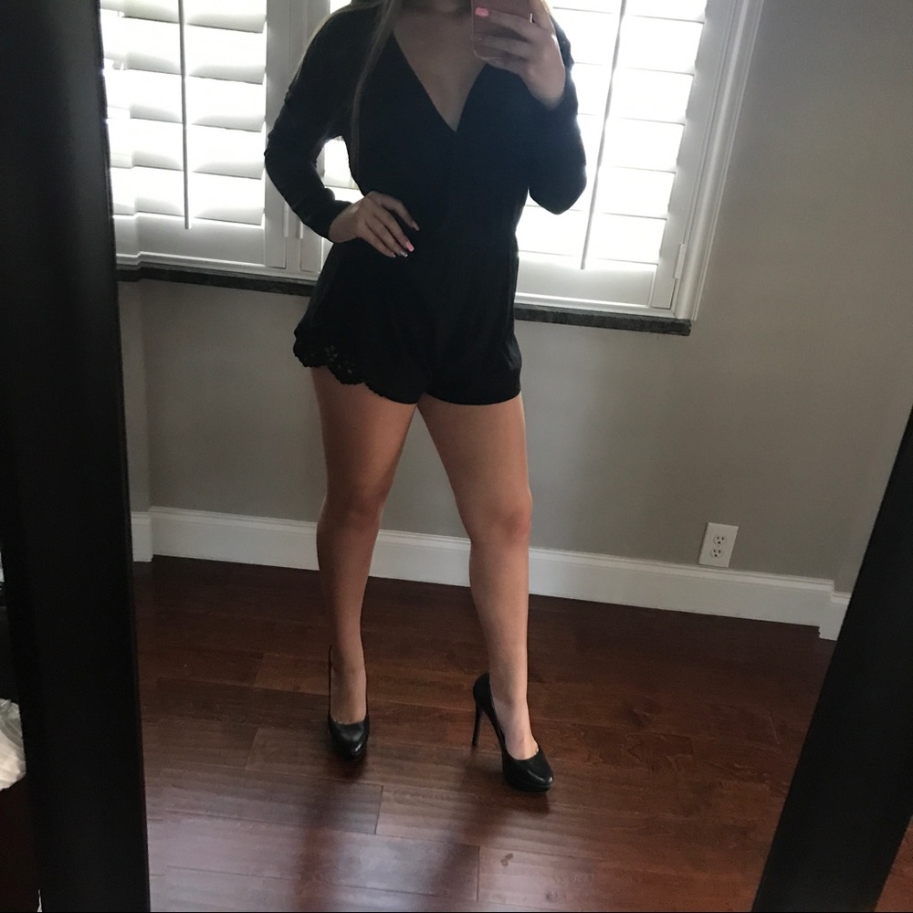 Black Romper with lace on shorts