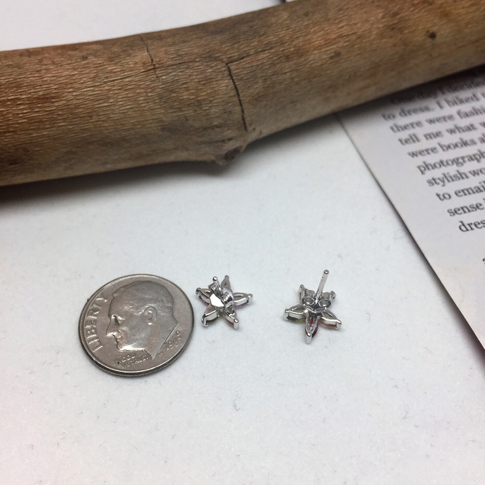 Sterling Silver Crystal CZ Flower Stud Earring - Picture 5 of 6