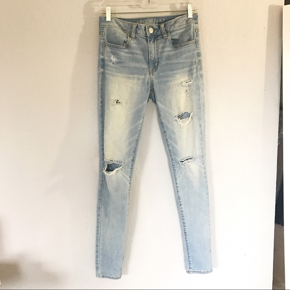 Distressed American Eagle Hi Rise Jeggings