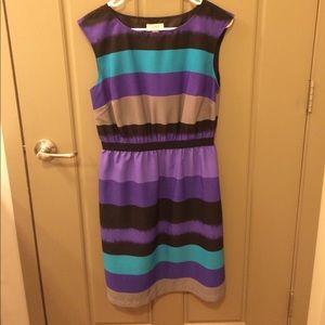 Loft Purple and black striped dress