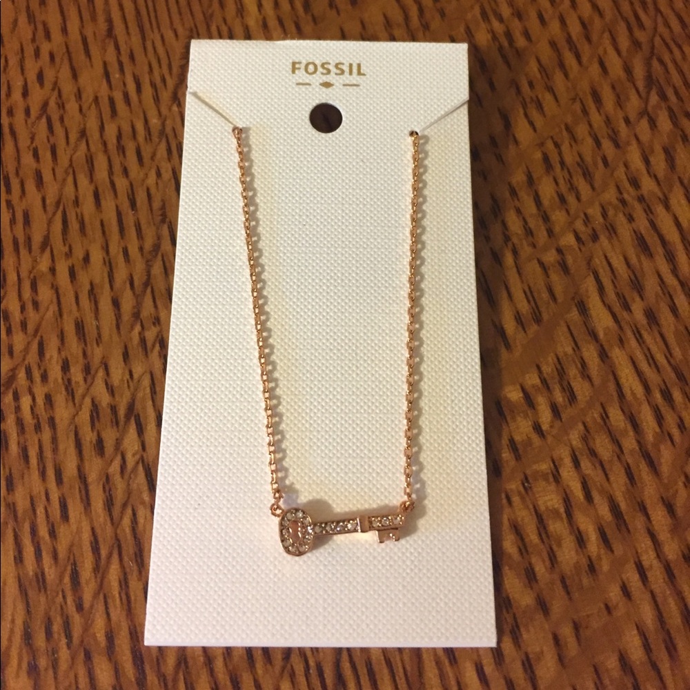 FOSSIL key necklace gold tone