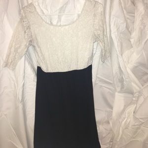 White and Black Mid-Sleeve Dress