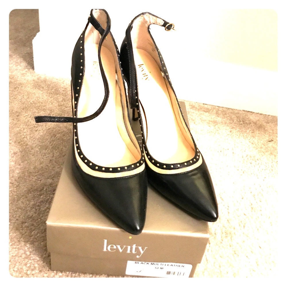 Black gold studded pumps