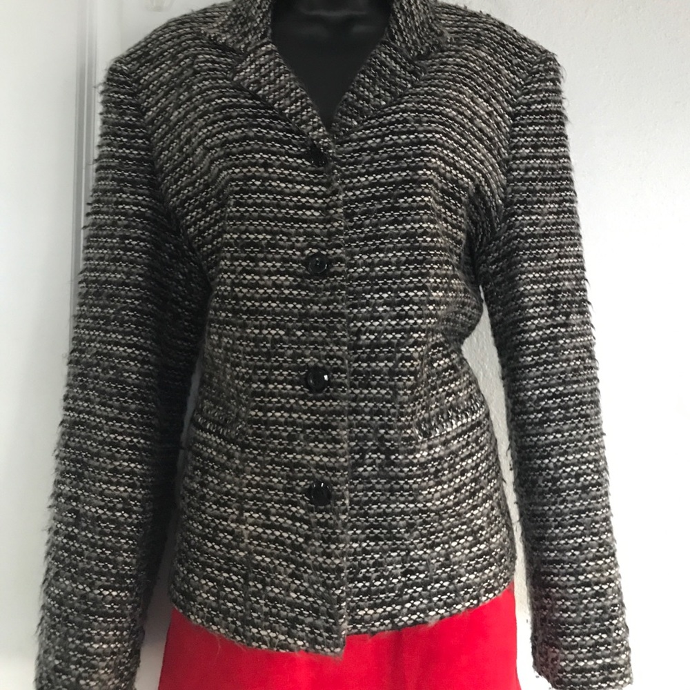 Black, Gray & Cream Textured/W-Mohair Waist Jacket