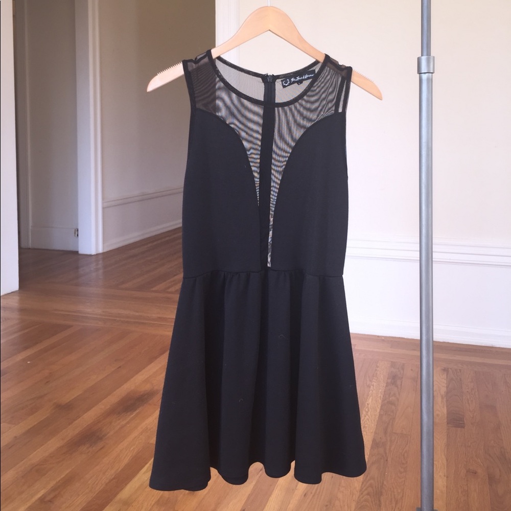 Black Deep V Mesh Back Mini Dress